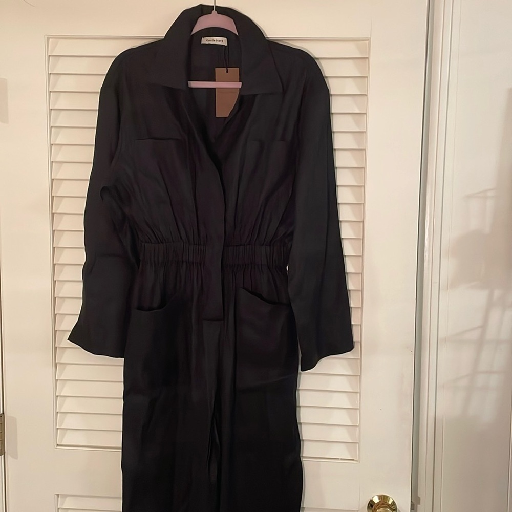 NWT Gentle Herd Black Linen Blend Long Sleeve Jumpsuit